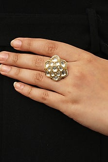 Gold Plated Pearl & Glass Bead Ring