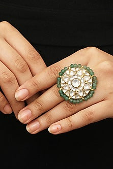 Gold Plated Glass Bead & Pearl Ring