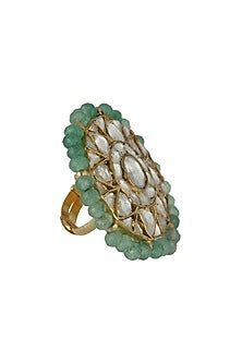 Gold Plated Glass Bead & Pearl Ring