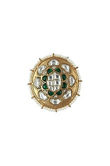 Gold Plated White & Green Stone Ovel Ring