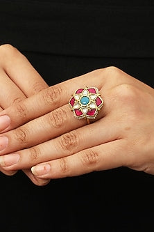 Gold Plated Multi Colored Stone Ring