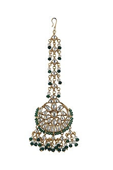 Gold Plated Emerald Beaded Maang Tikka