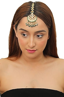 Gold Plated Emerald Beaded Maang Tikka