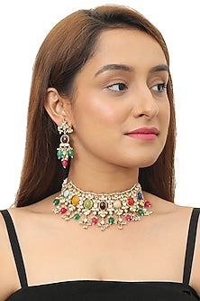 Gold Plated Multi Colored Choker Necklace Set