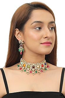 Gold Plated Multi Colored Choker Necklace Set