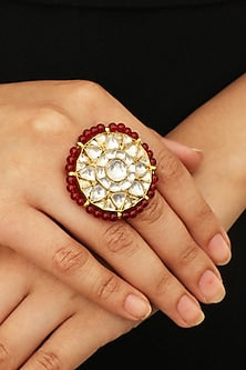 Gold Plated Red Moti Ring