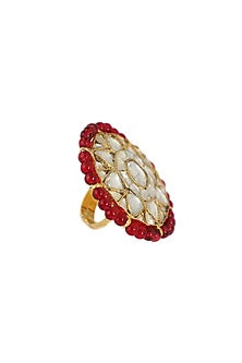 Gold Plated Red Moti Ring