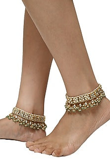 Gold Plated White Jadtar Stone Payal