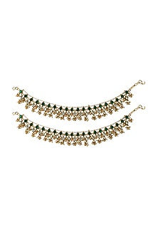 Gold Plated White & Green Jadtar Stone Payal