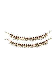 Gold Plated White & Pink Jadtar Stone Payal