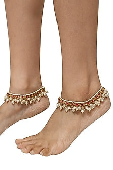 Gold Plated White & Pink Jadtar Stone Payal