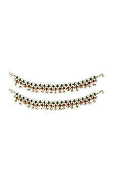 Gold Plated Green & Pink Jadtar Stone Payal