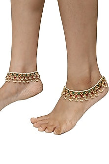 Gold Plated Green & Pink Jadtar Stone Payal