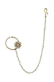 Gold Plated White Floral Nath