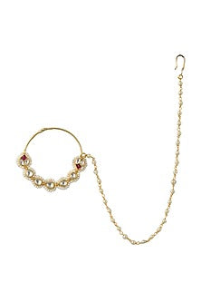 Gold Plated White & Pink Nath