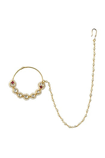 Gold Plated White & Pink Nath
