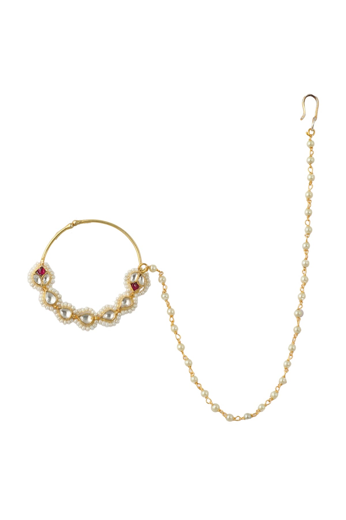 Gold Plated White & Pink Nath
