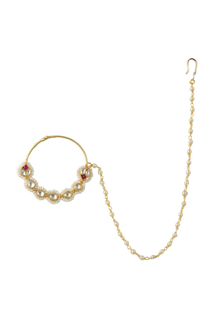 Gold Plated White & Pink Nath