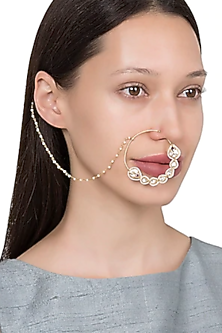 Gold Plated White & Pink Nath