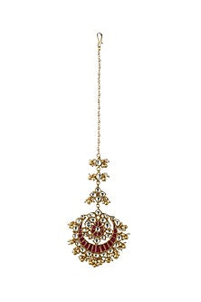 Gold Plated Pink & White Jadtar Stone Maang Tikka