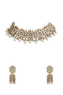 Gold Plated Jadtar Stones Floral Necklace Set
