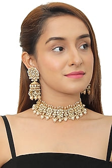 Gold Plated Jadtar Stones Floral Necklace Set