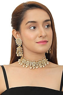 Gold Plated Jadtar Stones Floral Necklace Set