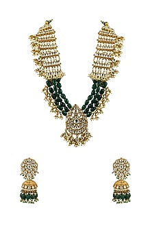 Gold Plated Long Necklace Set With Beads