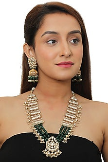 Gold Plated Long Necklace Set With Beads