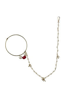 Gold Plated Pearl & Beaded Nath