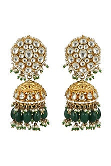 Gold Plated Pearl & Jadtar Stones Jhumka Earrings