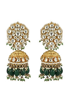Gold Plated Pearl & Jadtar Stones Jhumka Earrings