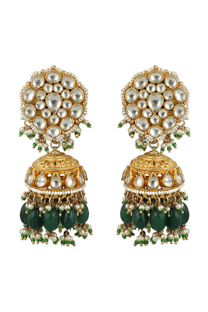 Gold Plated Pearl & Jadtar Stones Jhumka Earrings
