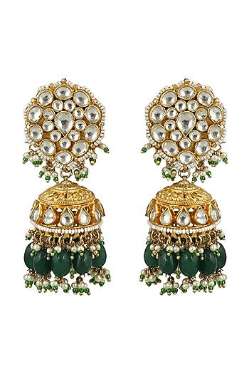 Gold Plated Pearl & Jadtar Stones Jhumka Earrings