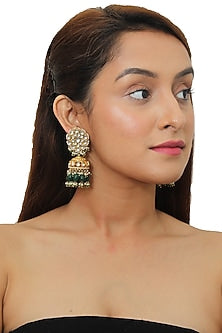 Gold Plated Pearl & Jadtar Stones Jhumka Earrings