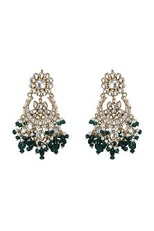 Gold Plated Green Beaded Earrings
