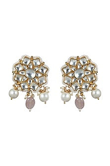 Gold Plated Pink & White Beaded Earrings