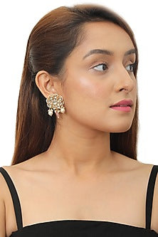 Gold Plated Pink & White Beaded Earrings