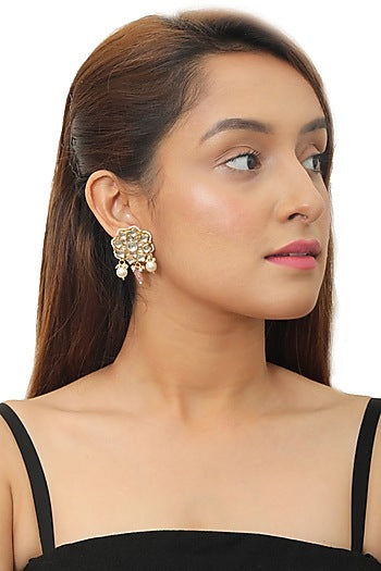 Gold Plated Pink & White Beaded Earrings