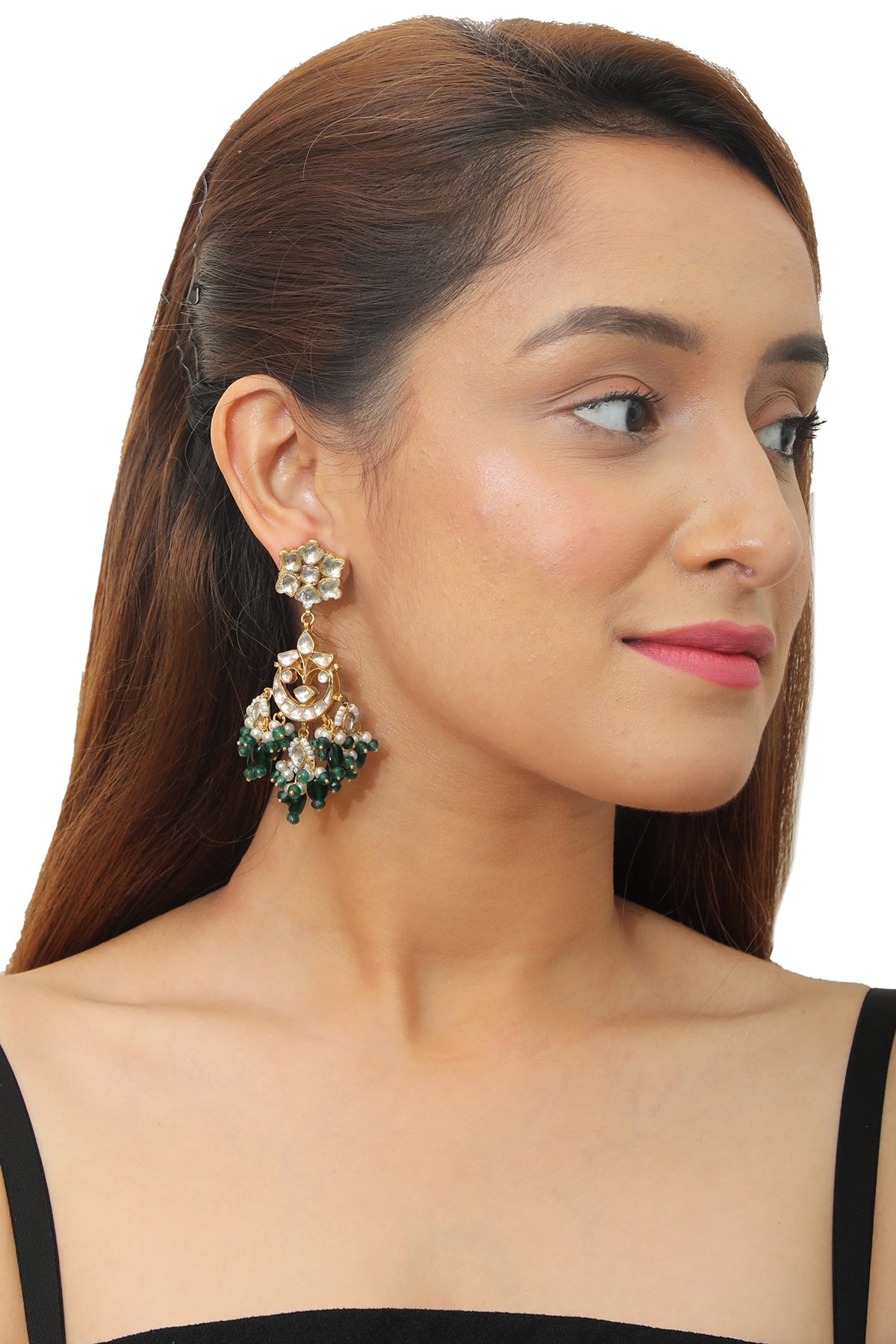 Gold Plated Jadtar Stone Earrings