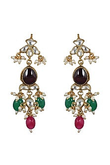 Gold Plated Multi Colored Beaded Earrings