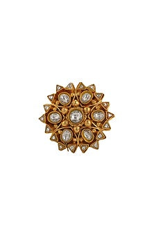 Gold Finish Jadtar Stone Floral Ring
