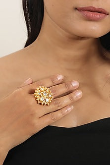 Gold Finish Jadtar Stone Floral Ring
