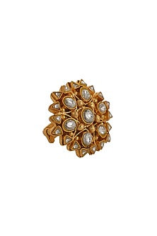 Gold Finish Jadtar Stone Floral Ring