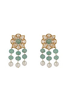 Gold Finish Sea Green Moissanite Stone Floral Earrings