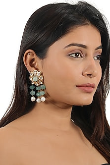 Gold Finish Sea Green Moissanite Stone Floral Earrings