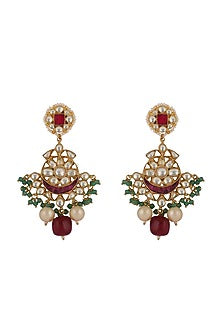 Gold Plated Multi-Colored Stone Floral Earrings