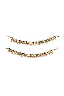 Gold Plated Jadtar & Pearl Payals (Set Of 2)