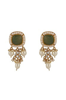 Gold Plated Emerald & Pearl Stud Earrings