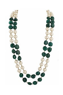 Green & White Emerald Beaded Layered Mala